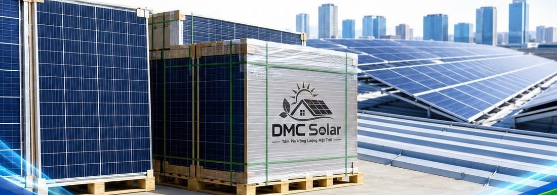 Pallet tấm pin năng lượng mặt trời tập kết tại công trình